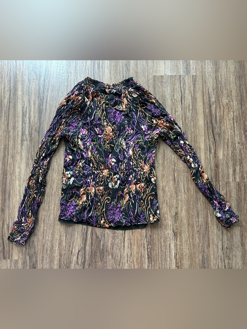 Ramy Brook Long Sleeved Black and Purple Blouse with Sheer Sleeves. Size XS - Picture 6 of 16